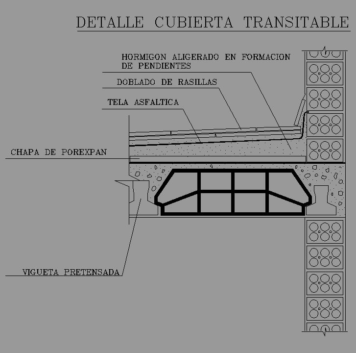 Bloque Autocad Terraza sobre forjado de bovedillas cerámicas